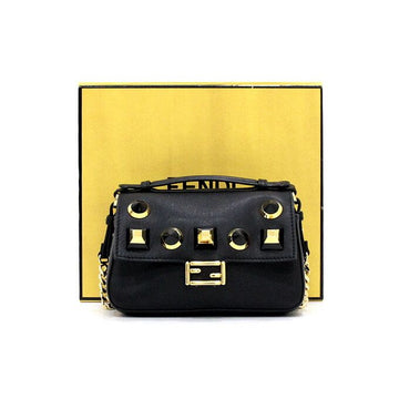 FENDI ダブルマイクロバゲットゴールドスタッドチェーンショルダーバッグ兼クロスバッグ 8M0371 153559381