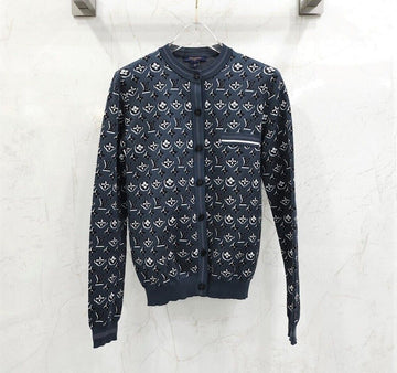 Louis Vuitton Navy Monogram Shadow Jacquard Cardigan 146348762