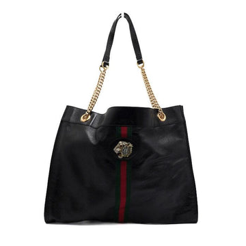 GUCCI ブラックタイガーヘッド ラザーウェブチェーンショルダーバッグ 537219 153596516