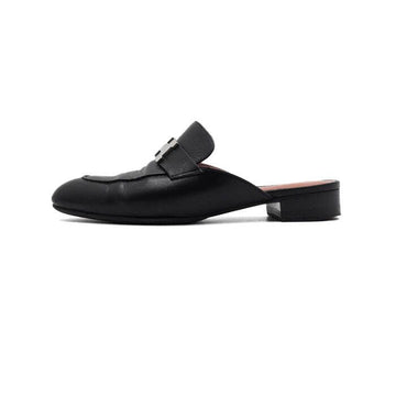 HERMES H201083Z Black Leder Silber H-Logo Trocadero Damen Mules Slipper 153596656