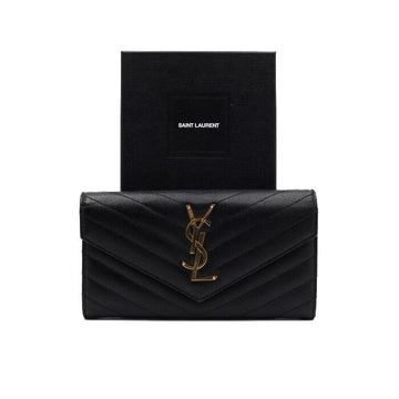 Saint Laurent Matelassé Caviar Monogram Flap Women's Long Wallet 372264 153689697
