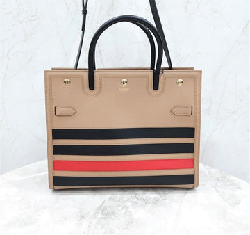 BURBERRY Neue beige Streifen Titel Tote Bag 146520832