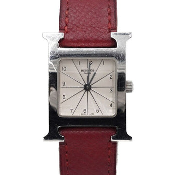 Hermes HH1210 H OUR HOUR PM Silver Leather Band Quartz Women's Watch aa61435 153784664