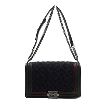 CHANEL ラムスキングリーンツイードボーイラージフラップショルダーバッグ A92193 153784774