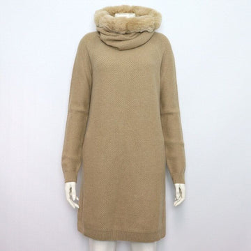 LORO PIANA ベージュ ベビー カシミア レディース ニット Tシャツ + チンチラ ネックウォーマー セット aa61363 153785857