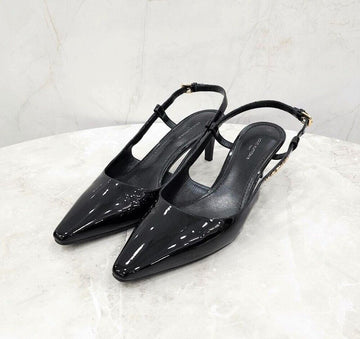 LOUIS VUITTON Schwarze Emaille Logo Slingback-Heel 137609820
