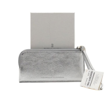 BRUNELLO CUCINELLI Metallisches Silber Leder Clutch und Geldbörse aa61905 153846232