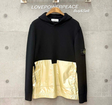 STONE ISLAND カラーブロック ニットフード ゴールドブラック 6915598MA C042826 153291583