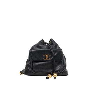 CHANEL Black Caviar CC Pocket Drawstring Backpack 49765 153855205