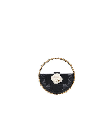 CHANEL Black Camellia Top Handle Pouch Bag 46638 153855233