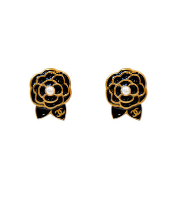 CHANEL ブラックカメリアゴールドイヤリング 37723 153855684