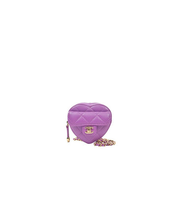 CHANEL Purple Lambskin Heart Coin Wallet Crossbody Bag 48130 153856773
