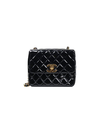 CHANEL Schwarze Lack-Quilted CC Flap Chain Schultertasche 49147 153856783