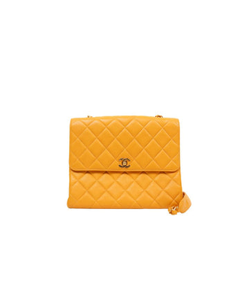 CHANEL イエローファーキャビアキルティングフラップチェーンショルダーバッグ 47386 153856969