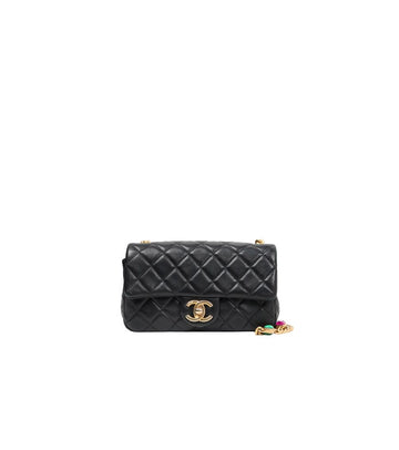 CHANEL ニュー ミニ ブラック ストーン チェーン フラップ ショルダーバッグ 49874 153857037