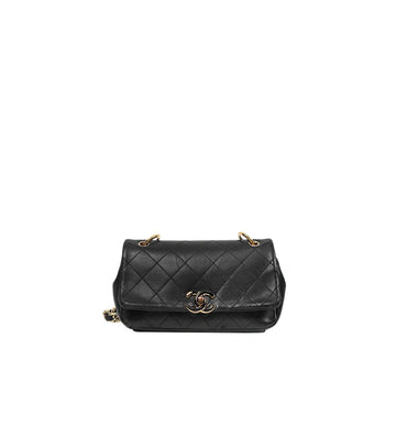 CHANEL Schwarze Lammleder gesteppte CC Klappen-Ketten-Schultertasche 49761 153857043