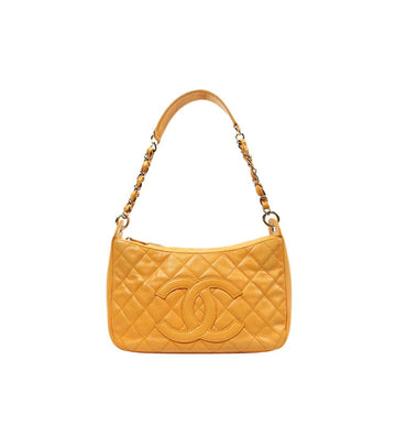 CHANEL Caviar Gelb Gepolsterte Große CC Kette Schultertasche 50477 153857048