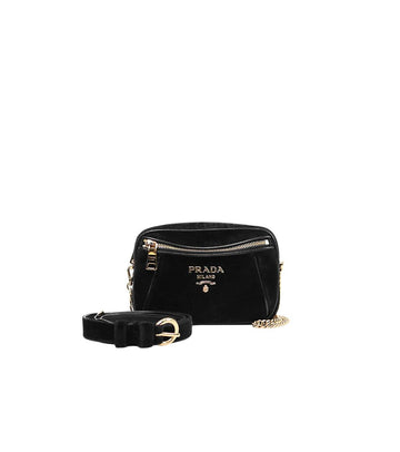 PRADA ブラックベルベット ベルト チェーンクロスバッグ 49183 153857051 [P]