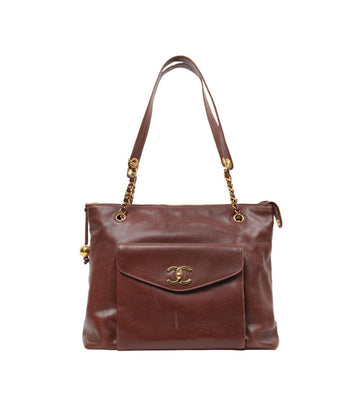 CHANEL Braune Kaviar Goldenball CC Pocket Schultertasche 50283 153857053
