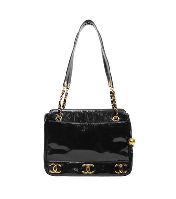 CHANEL Black Patent Triple CC Chain Shoulder Bag 47713 153857122