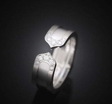 Cartier 18K Double C Ring 18K White Gold Diamond 50 Size 6.5MM 7245072147 76033722