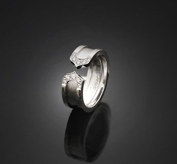 Cartier 18k Double C Ring 18K White Gold Diamond 49 6.4MM 7246175530 75875786