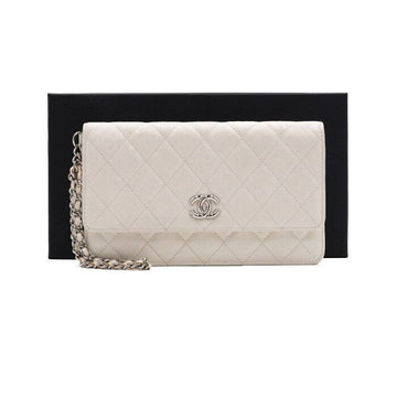 CHANEL Clutchbeutel mit Kettenriemen aus Kaviar in Elfenbein 19. Saison C08318 153894419