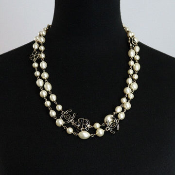 CHANEL 09シーズン グラスパール ゴールド ミニCC フラワーモチーフ レディース ロングネックレス aa61974 153894494