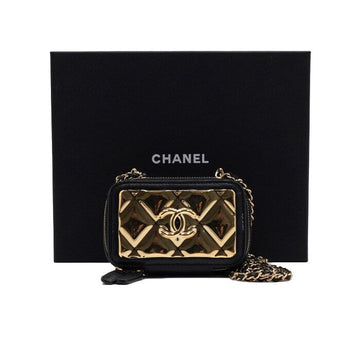 CHANEL Black Lambskin Plate Party Mini Vanity Shoulder Bag with Gold Chain 2393 154031736
