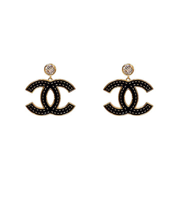 CHANEL Crystal Black CC Drop Gold Earrings 52899 154033746