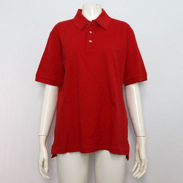 Hermes Red 100% Cotton Button Collar Women's Short Sleeve T-Shirt 100% Cotton Red 100% Cotton 154033823
