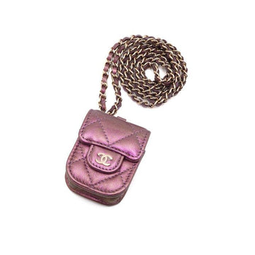 CHANEL パープルキャビア金色CCキルティングエアポッドケース兼ネックレス AP1647 154034073