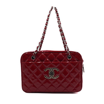 CHANEL Rote Lack Mademoiselle Bowling Tasche mit Silberner Kette aa62067 154072239