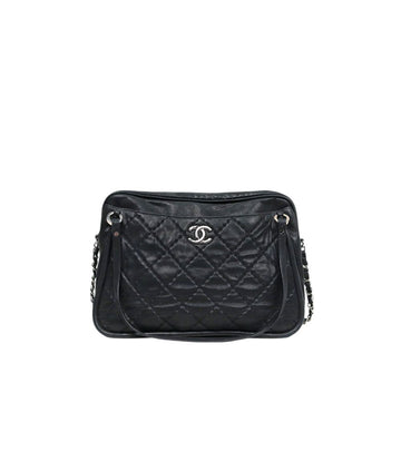 CHANEL ブラック グレーズ キルティング CC チェーン ショルダーバッグ 52537 154076045