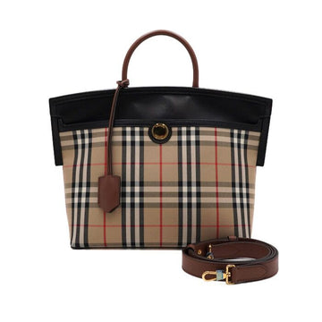 Burberry Black Leather Vintage Check Society Top Handle Tote Bag Shoulder Bag 8023124 154163829