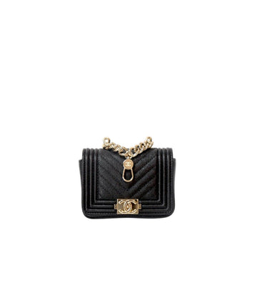 CHANEL ブラックキャビアスキンボーイチェーン財布 53276 154166705