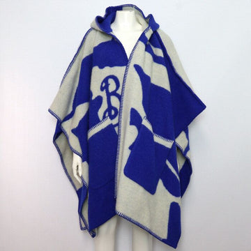 Burberry Blue and White Wool Blank Cut Hooded Cape Coat Women Jacket 8084094 154167644