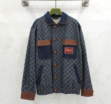 GUCCI Gwashed Organic Denim Jacke mit braunem Lederbesatz 6963 120081301