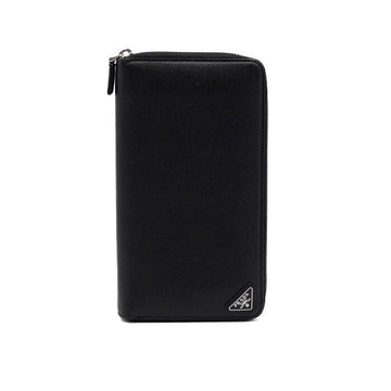 Prada Black Saffiano Leather Long Wallet with Silver Triangle Logo 2ML188 154228384