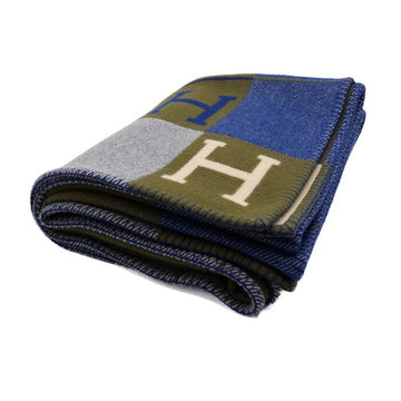 Hermes Avalon Green Blue Cashmere Wool Blend Throw Plaid Blanket 135x170 102665M 154229522