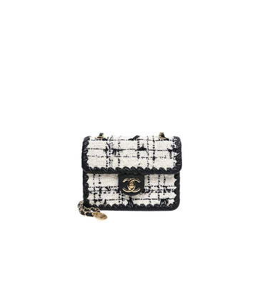 CHANEL ホワイト ブラック ツイード フラップ チェーン ショルダーバッグ 53162 154230376