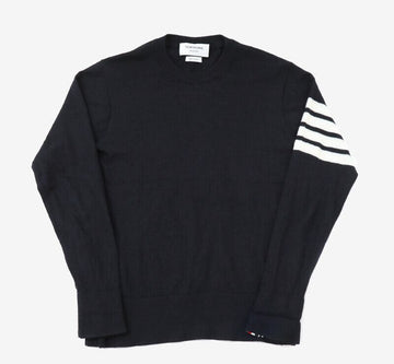 THOM BROWNE Merino Wollarmband Rundstrickpullover 2 Größen Schwarz 8295626187 154270256
