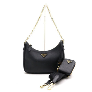 PRADA 1BH204 Black Saffiano Re-Edition Multi Hobo Shoulder Bag with Gold Chain aa62289 154336887