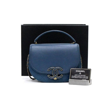 CHANEL Blue Leather Curve Small Flap Gold Chain Tote Bag and Shoulder Bag Crossbody A93460 154406528