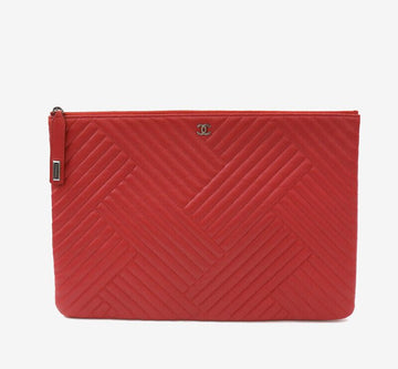 CHANEL Chevron Clutch Large Red Silver 8316514037 154407198