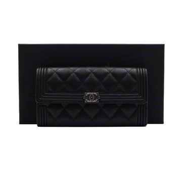 CHANEL Caviar Boy Black Long Flap Wallet aa62147 154408388