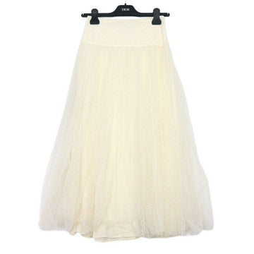 Dior Ecru Dotted Embroidered Tulle Pleated Midi Skirt 841J50A8810 154409110