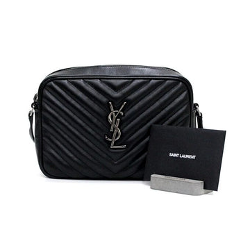 SAINT LAURENT ブラックレザーキルティッドモノグラムカメラショルダーバッグ兼クロスバッグ 715232 154437615