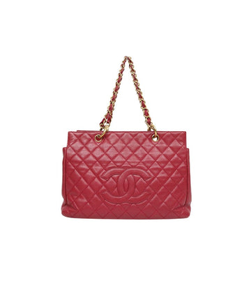 CHANEL レッド キャビア ビッグ CC グランシャピン ショルダーバッグ 53936 154507600