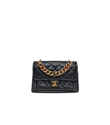 CHANEL Schwarze Lederkette Flap Schultertasche 53983 154507634